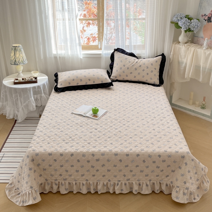 91家纺网 家纺一手货源 找家纺 库里梦家纺 2025网红直播爆款亚麻木棉皱皱纱夹棉床盖 结美