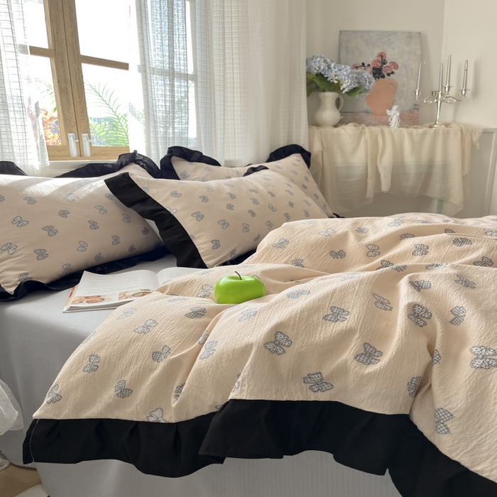 91家纺网 家纺一手货源 找家纺 库里梦家纺 2025网红直播爆款亚麻木棉皱皱纱夹棉床盖 结美