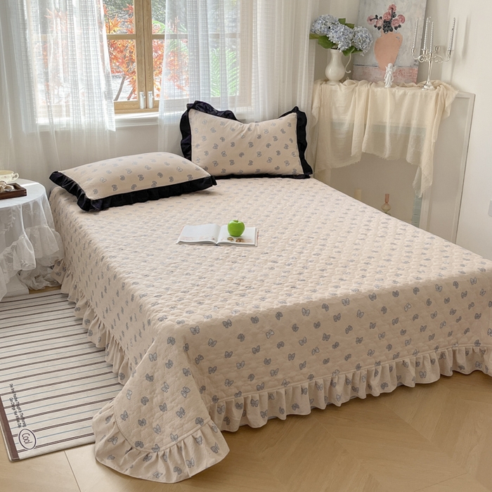 91家纺网 家纺一手货源 找家纺 库里梦家纺 2025网红直播爆款亚麻木棉皱皱纱夹棉床盖 结美