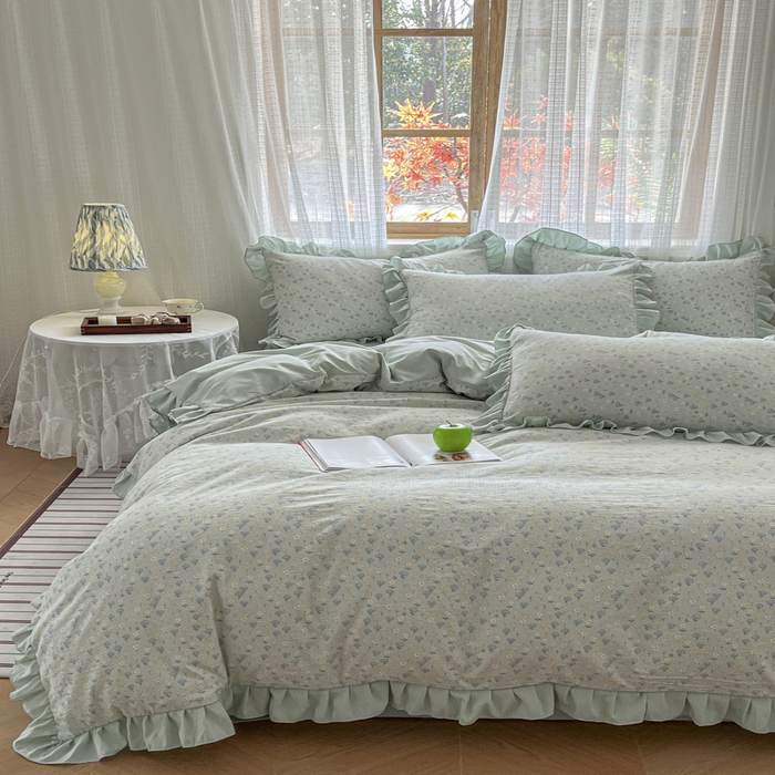 91家纺网 家纺一手货源 找家纺 库里梦家纺 2025网红直播爆款亚麻木棉皱皱纱夹棉床盖 莱德