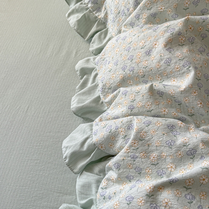 91家纺网 家纺一手货源 找家纺 库里梦家纺 2025网红直播爆款亚麻木棉皱皱纱夹棉床盖 莱德