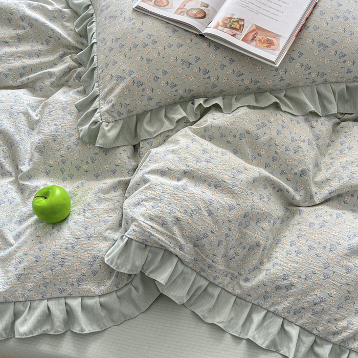 91家纺网 家纺一手货源 找家纺 库里梦家纺 2025网红直播爆款亚麻木棉皱皱纱夹棉床盖 莱德