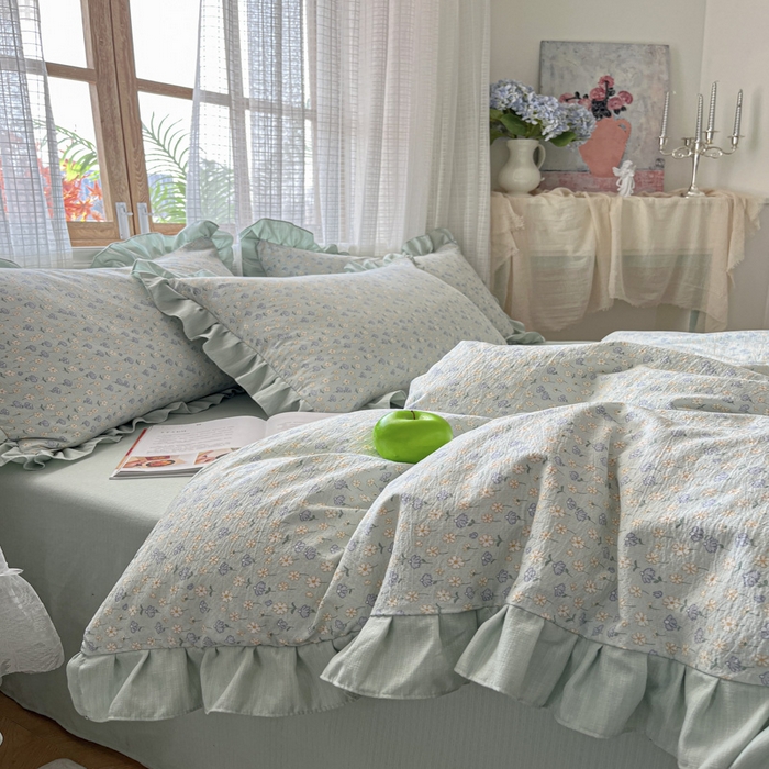 91家纺网 家纺一手货源 找家纺 库里梦家纺 2025网红直播爆款亚麻木棉皱皱纱夹棉床盖 莱德