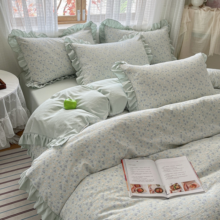 91家纺网 家纺一手货源 找家纺 库里梦家纺 2025网红直播爆款亚麻木棉皱皱纱夹棉床盖 莱德