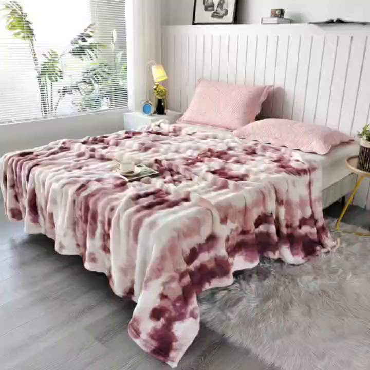 91家纺网 家纺一手货源 找家纺 悦织湾家纺 2025新款仿兔毛绒托斯仿兔毛绒毛毯纯色印花牛奶绒休闲盖毯午睡小毯子 新款大理石纹-酒红