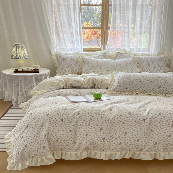 91家纺网 家纺一手货源 找家纺 库里梦家纺 2025网红直播爆款亚麻木棉皱皱纱夹棉床盖 南枝紫