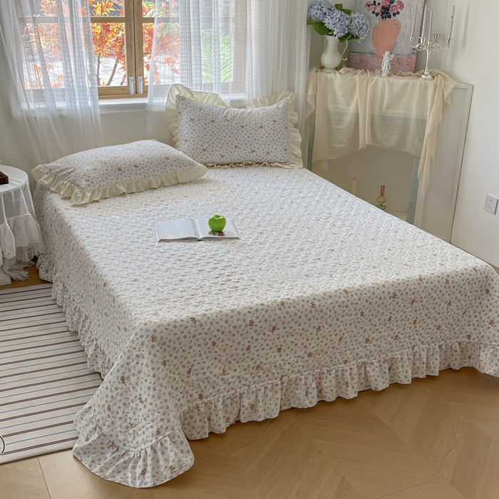 91家纺网 家纺一手货源 找家纺 库里梦家纺 2025网红直播爆款亚麻木棉皱皱纱夹棉床盖 南枝紫