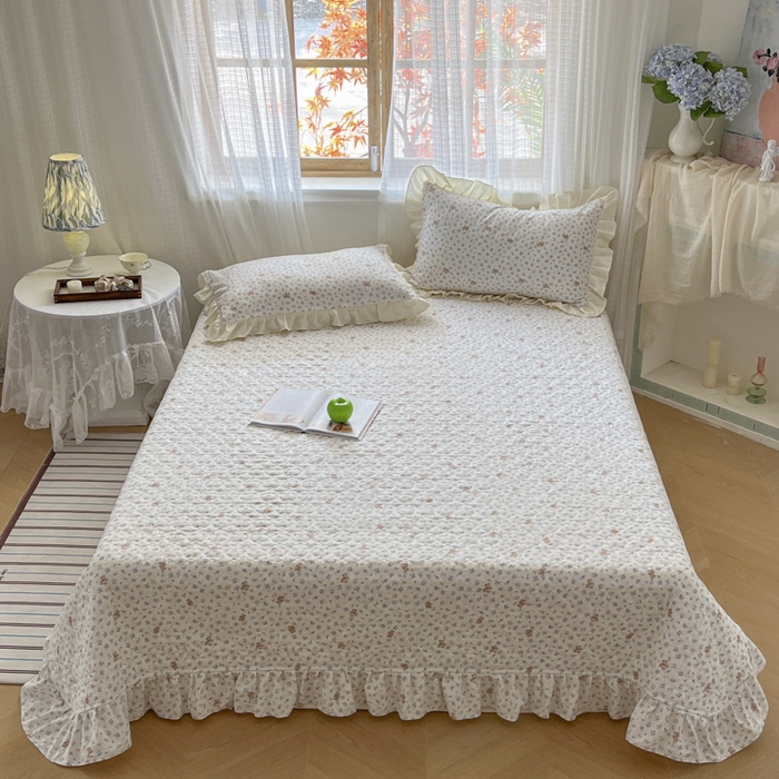 91家纺网 家纺一手货源 找家纺 库里梦家纺 2025网红直播爆款亚麻木棉皱皱纱夹棉床盖 南枝紫