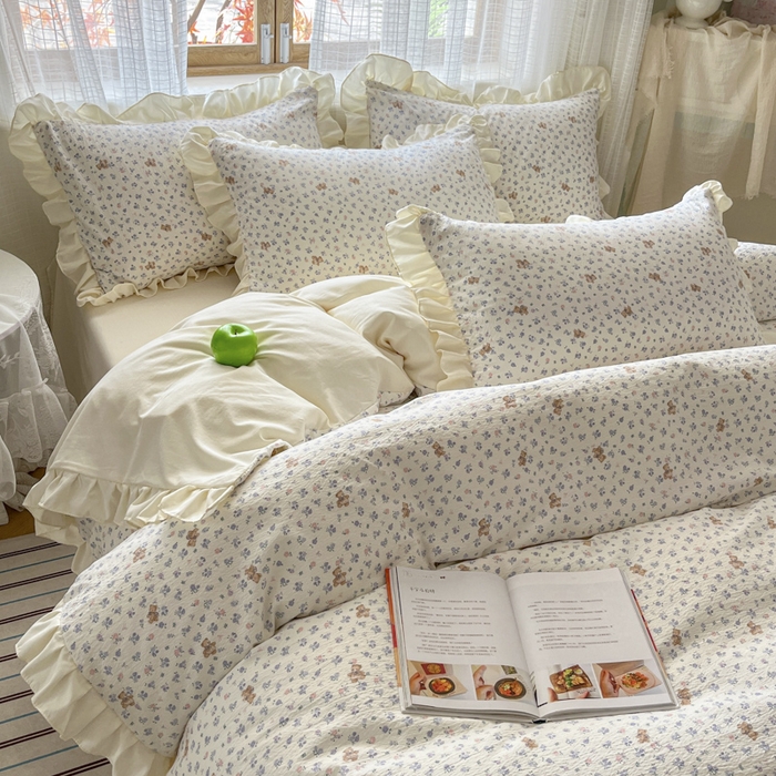 91家纺网 家纺一手货源 找家纺 库里梦家纺 2025网红直播爆款亚麻木棉皱皱纱夹棉床盖 南枝紫