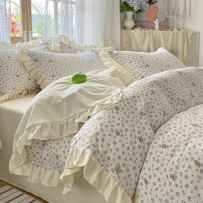 91家纺网 家纺一手货源 找家纺 库里梦家纺 2025网红直播爆款亚麻木棉皱皱纱夹棉床盖 南枝紫