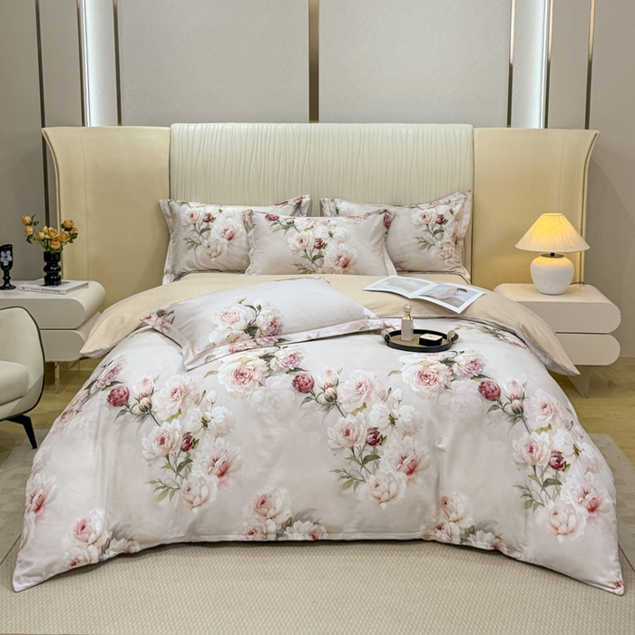 凌鼎 2025新款100%全棉磨毛四件套数码印花加厚纯棉磨毛四件套 轻盈花语