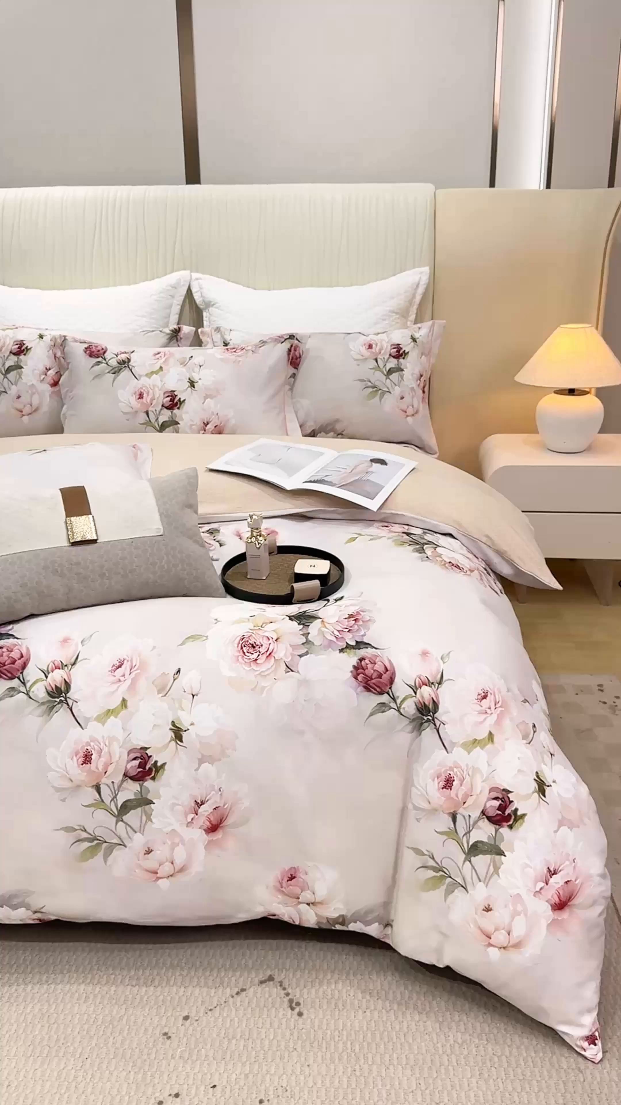 91家纺网 家纺一手货源 找家纺 凌鼎 2025新款100%全棉磨毛四件套数码印花加厚纯棉磨毛四件套 轻盈花语