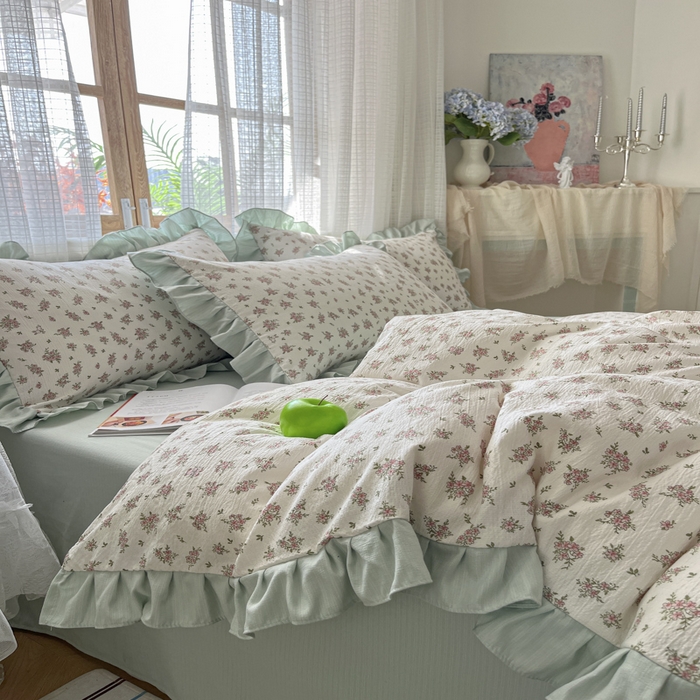 91家纺网 家纺一手货源 找家纺 库里梦家纺 2025网红直播爆款亚麻木棉皱皱纱夹棉床盖 语彩