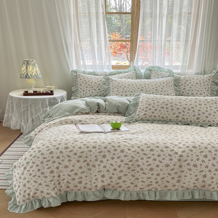 91家纺网 家纺一手货源 找家纺 库里梦家纺 2025网红直播爆款亚麻木棉皱皱纱夹棉床盖 语彩