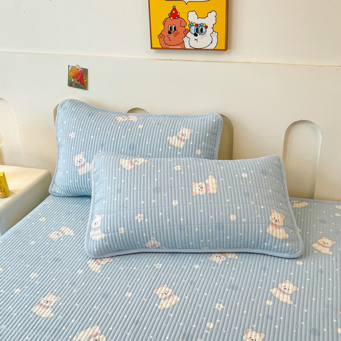 91家纺网 家纺一手货源 找家纺 梵朴 2025新款A类棉加绒一面纯棉一面宝宝婴儿牛奶绒双面可用床盖单品学生床垫炕盖 蓝色泡芙狗