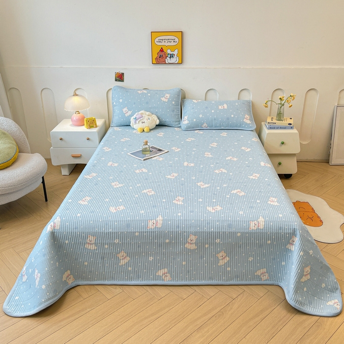 91家纺网 家纺一手货源 找家纺 梵朴 2025新款A类棉加绒一面纯棉一面宝宝婴儿牛奶绒双面可用床盖单品学生床垫炕盖 蓝色泡芙狗