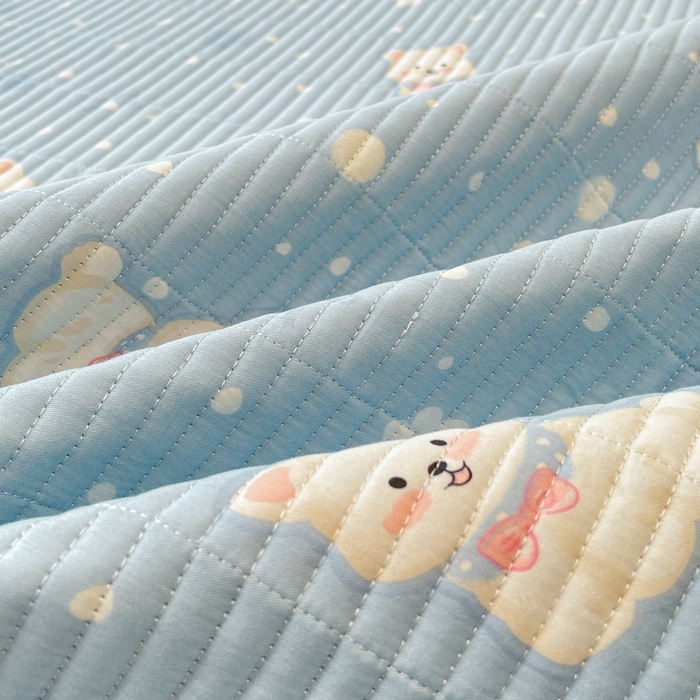 91家纺网 家纺一手货源 找家纺 梵朴 2025新款A类棉加绒一面纯棉一面宝宝婴儿牛奶绒双面可用床盖单品学生床垫炕盖 蓝色泡芙狗