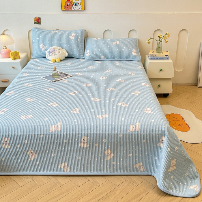 91家纺网 家纺一手货源 找家纺 梵朴 2025新款A类棉加绒一面纯棉一面宝宝婴儿牛奶绒双面可用床盖单品学生床垫炕盖 蓝色泡芙狗