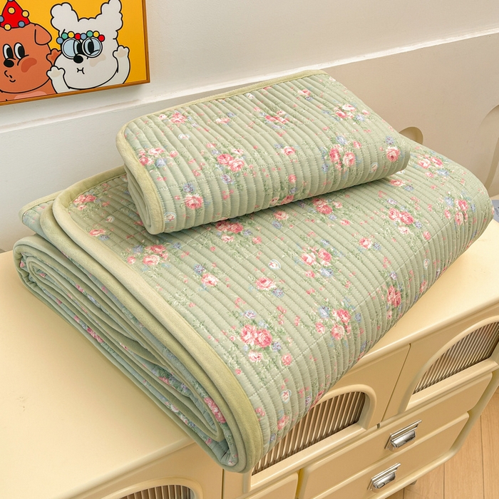 91家纺网 家纺一手货源 找家纺 梵朴 2025新款A类棉加绒一面纯棉一面宝宝婴儿牛奶绒双面可用床盖单品学生床垫炕盖 沫熙花-绿