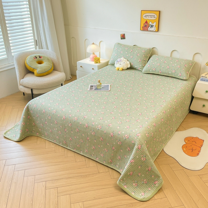 91家纺网 家纺一手货源 找家纺 梵朴 2025新款A类棉加绒一面纯棉一面宝宝婴儿牛奶绒双面可用床盖单品学生床垫炕盖 沫熙花-绿