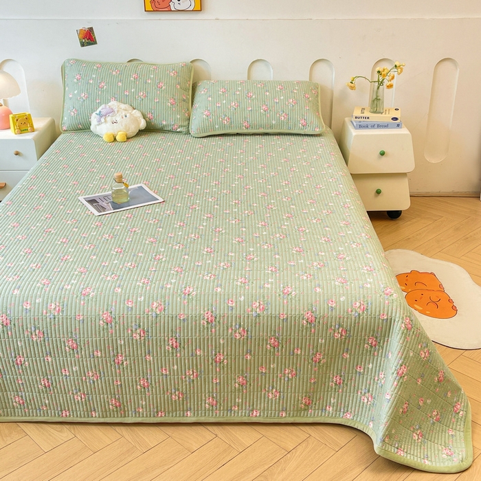 91家纺网 家纺一手货源 找家纺 梵朴 2025新款A类棉加绒一面纯棉一面宝宝婴儿牛奶绒双面可用床盖单品学生床垫炕盖 沫熙花-绿