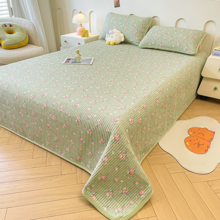 91家纺网 家纺一手货源 找家纺 梵朴 2025新款A类棉加绒一面纯棉一面宝宝婴儿牛奶绒双面可用床盖单品学生床垫炕盖 沫熙花-绿