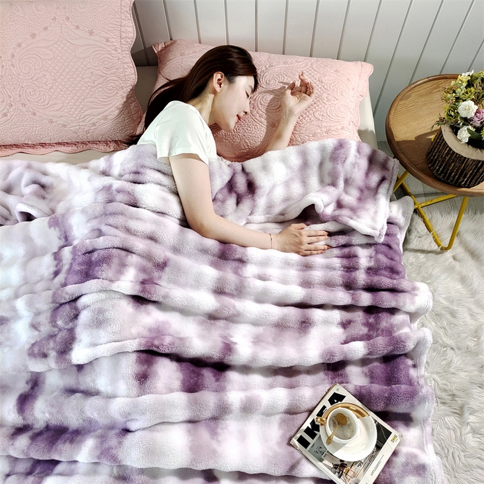 悦织湾家纺 2025新款仿兔毛绒托斯仿兔毛绒毛毯纯色印花牛奶绒休闲盖毯午睡小毯子 新款大理石纹-紫