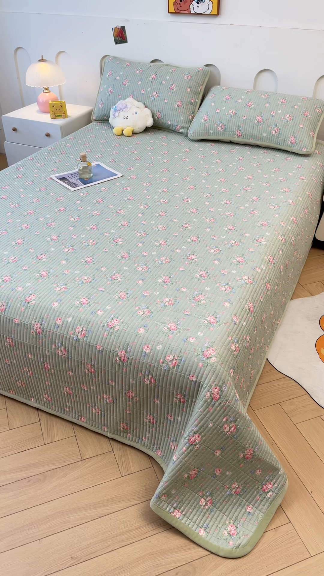 91家纺网 家纺一手货源 找家纺 梵朴 2025新款A类棉加绒一面纯棉一面宝宝婴儿牛奶绒双面可用床盖单品学生床垫炕盖 沫熙花-绿