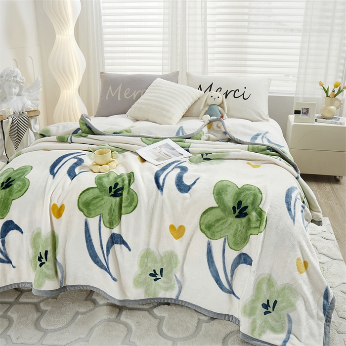 91家纺网 家纺一手货源 找家纺 悦织湾家纺 2025新款仿兔毛绒托斯仿兔毛绒毛毯纯色印花牛奶绒休闲盖毯午睡小毯子 春风里