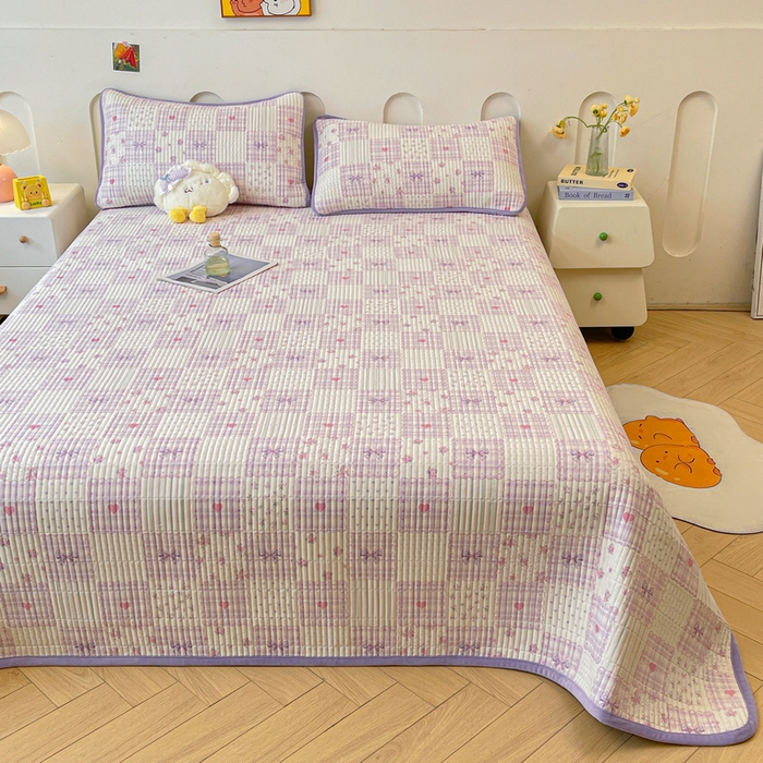 91家纺网 家纺一手货源 找家纺 梵朴 2025新款A类棉加绒一面纯棉一面宝宝婴儿牛奶绒双面可用床盖单品学生床垫炕盖 甜美蝴蝶结紫