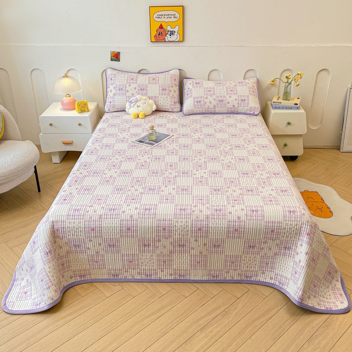 91家纺网 家纺一手货源 找家纺 梵朴 2025新款A类棉加绒一面纯棉一面宝宝婴儿牛奶绒双面可用床盖单品学生床垫炕盖 甜美蝴蝶结紫