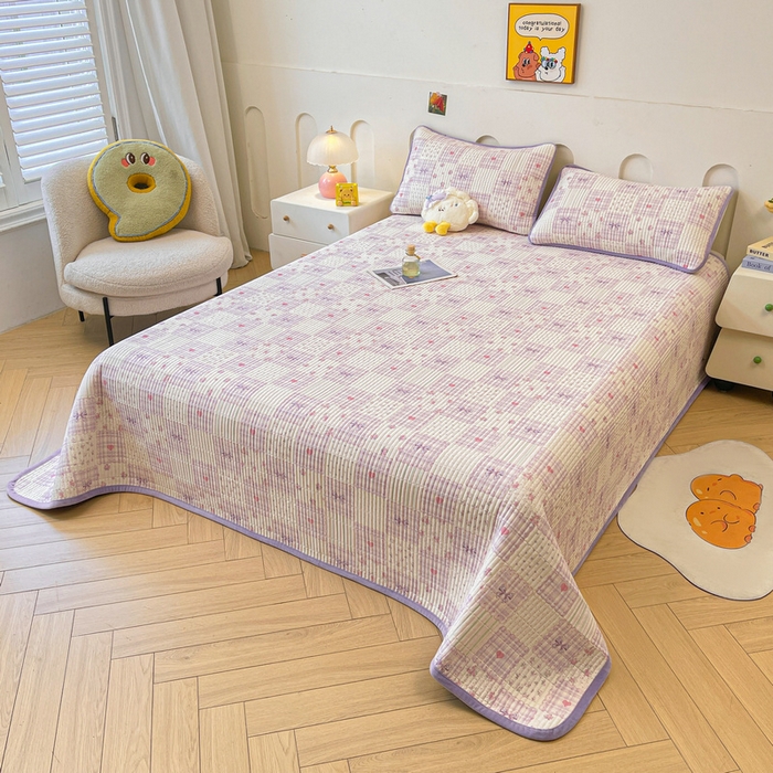 91家纺网 家纺一手货源 找家纺 梵朴 2025新款A类棉加绒一面纯棉一面宝宝婴儿牛奶绒双面可用床盖单品学生床垫炕盖 甜美蝴蝶结紫