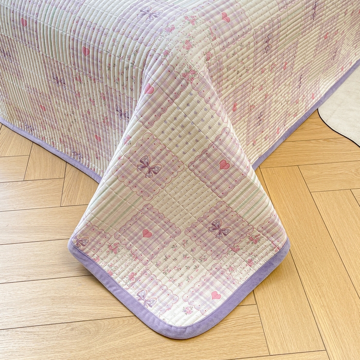 91家纺网 家纺一手货源 找家纺 梵朴 2025新款A类棉加绒一面纯棉一面宝宝婴儿牛奶绒双面可用床盖单品学生床垫炕盖 甜美蝴蝶结紫