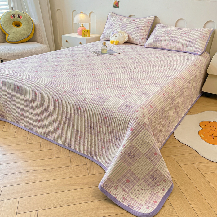 91家纺网 家纺一手货源 找家纺 梵朴 2025新款A类棉加绒一面纯棉一面宝宝婴儿牛奶绒双面可用床盖单品学生床垫炕盖 甜美蝴蝶结紫