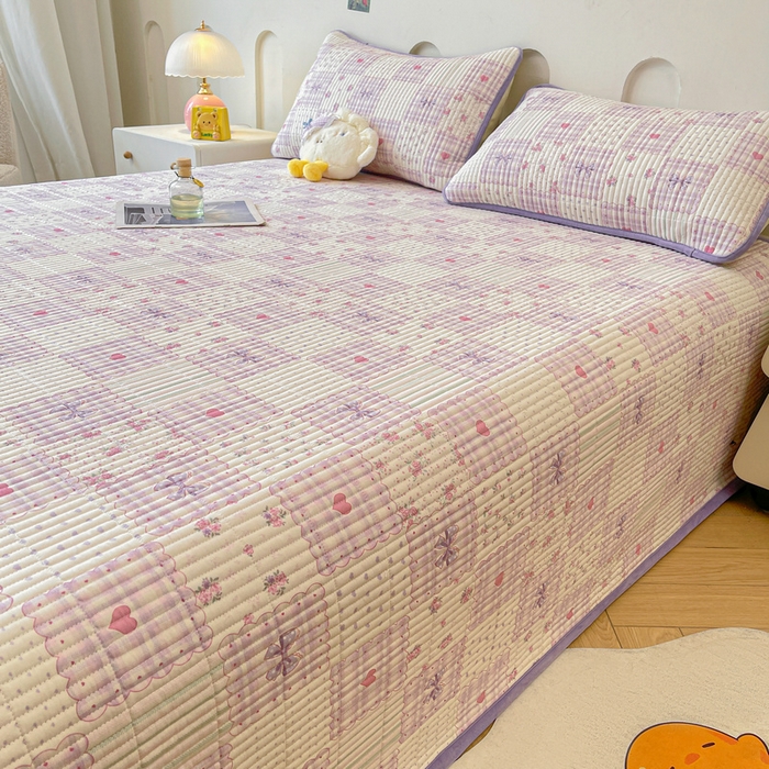 91家纺网 家纺一手货源 找家纺 梵朴 2025新款A类棉加绒一面纯棉一面宝宝婴儿牛奶绒双面可用床盖单品学生床垫炕盖 甜美蝴蝶结紫