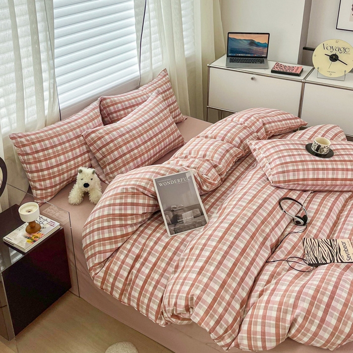 91家纺网 家纺一手货源 找家纺 斯卡诺家纺 2026新款亲肤舒适原麻亚麻皱皱纱四件套水洗棉简麻四件套 格调-粉