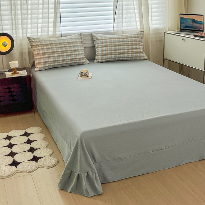 91家纺网 家纺一手货源 找家纺 斯卡诺家纺 2025新款亲肤舒适原麻亚麻水洗棉四件套 格调-蓝