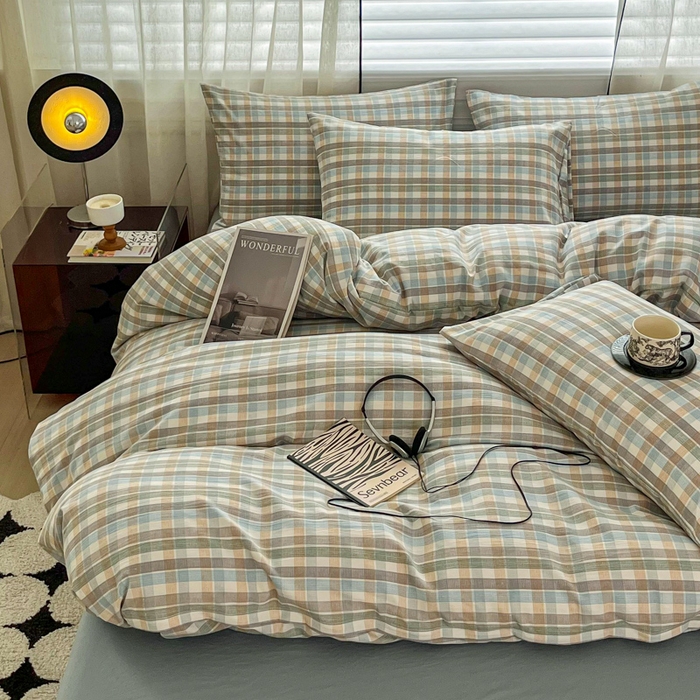 91家纺网 家纺一手货源 找家纺 斯卡诺家纺 2025新款亲肤舒适原麻亚麻水洗棉四件套 格调-蓝