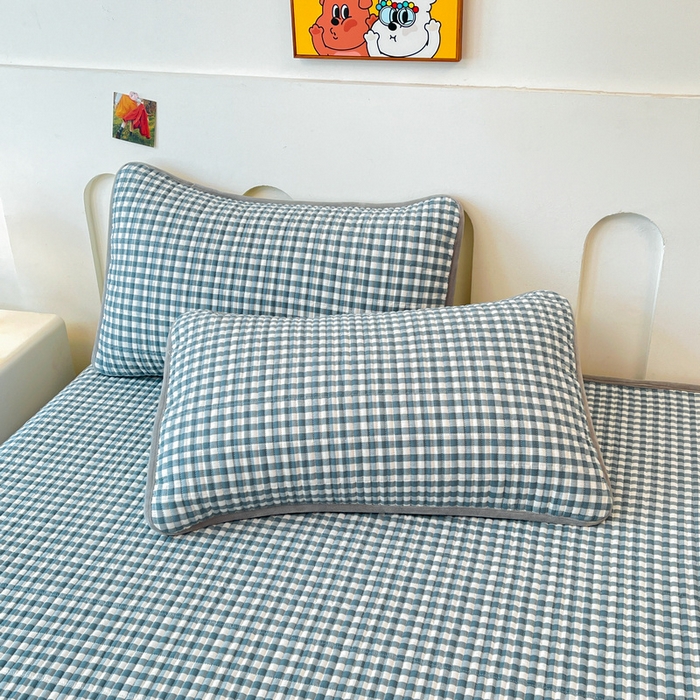 91家纺网 家纺一手货源 找家纺 梵朴 2025新款A类棉加绒一面纯棉一面宝宝婴儿牛奶绒双面可用床盖单品学生床垫炕盖 暖绒蓝小格