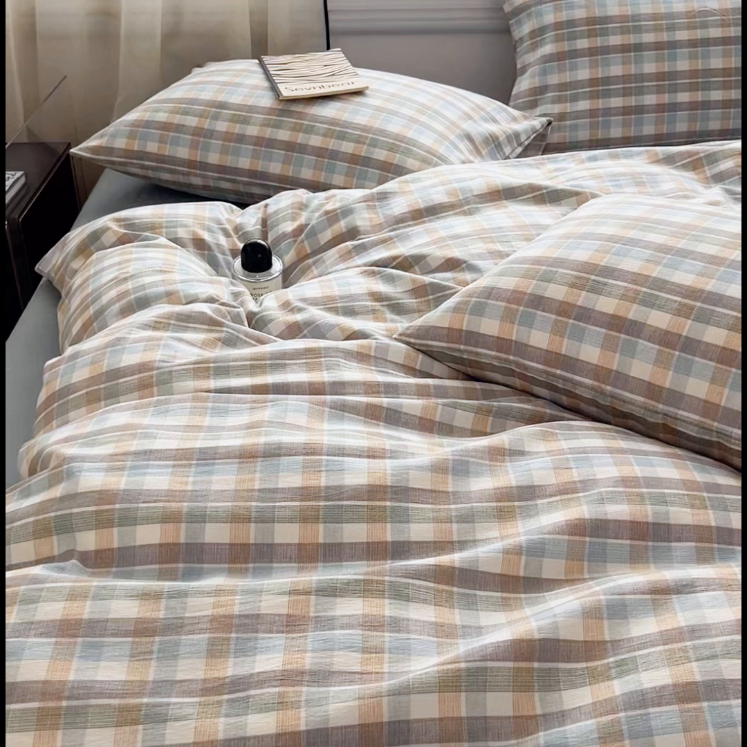 91家纺网 家纺一手货源 找家纺 斯卡诺家纺 2025新款亲肤舒适原麻亚麻水洗棉四件套 格调-蓝