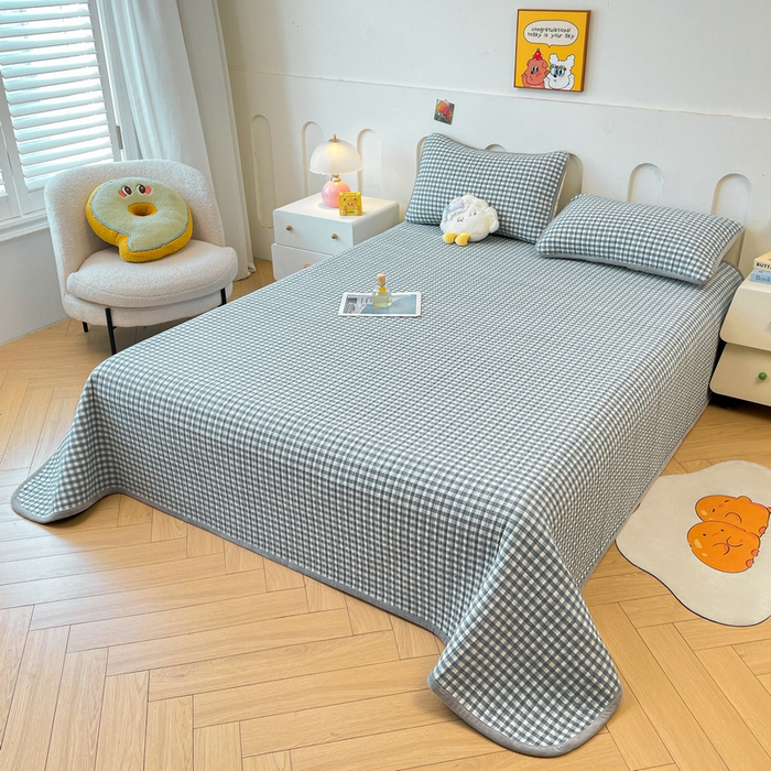 91家纺网 家纺一手货源 找家纺 梵朴 2025新款A类棉加绒一面纯棉一面宝宝婴儿牛奶绒双面可用床盖单品学生床垫炕盖 暖绒蓝小格