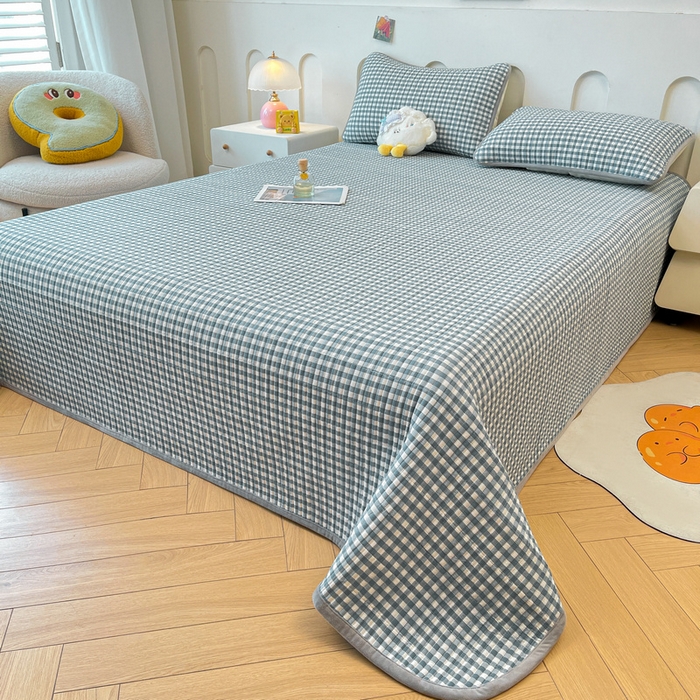 91家纺网 家纺一手货源 找家纺 梵朴 2025新款A类棉加绒一面纯棉一面宝宝婴儿牛奶绒双面可用床盖单品学生床垫炕盖 暖绒蓝小格