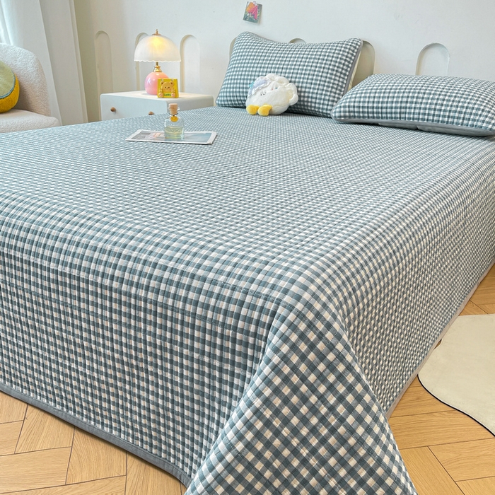 91家纺网 家纺一手货源 找家纺 梵朴 2025新款A类棉加绒一面纯棉一面宝宝婴儿牛奶绒双面可用床盖单品学生床垫炕盖 暖绒蓝小格