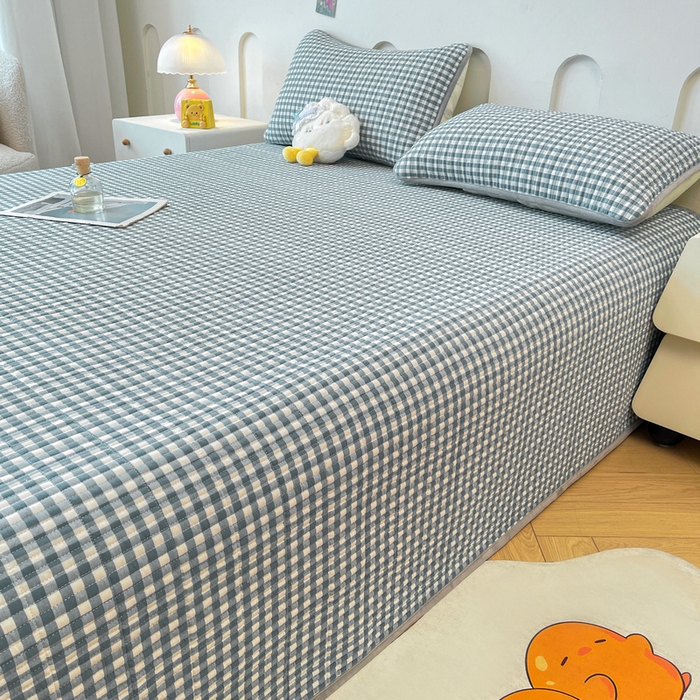 91家纺网 家纺一手货源 找家纺 梵朴 2025新款A类棉加绒一面纯棉一面宝宝婴儿牛奶绒双面可用床盖单品学生床垫炕盖 暖绒蓝小格