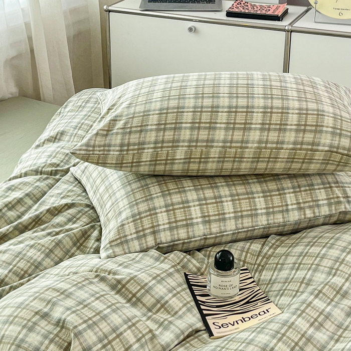 91家纺网 家纺一手货源 找家纺 斯卡诺家纺 2026新款亲肤舒适原麻亚麻皱皱纱四件套水洗棉简麻四件套 格调-绿