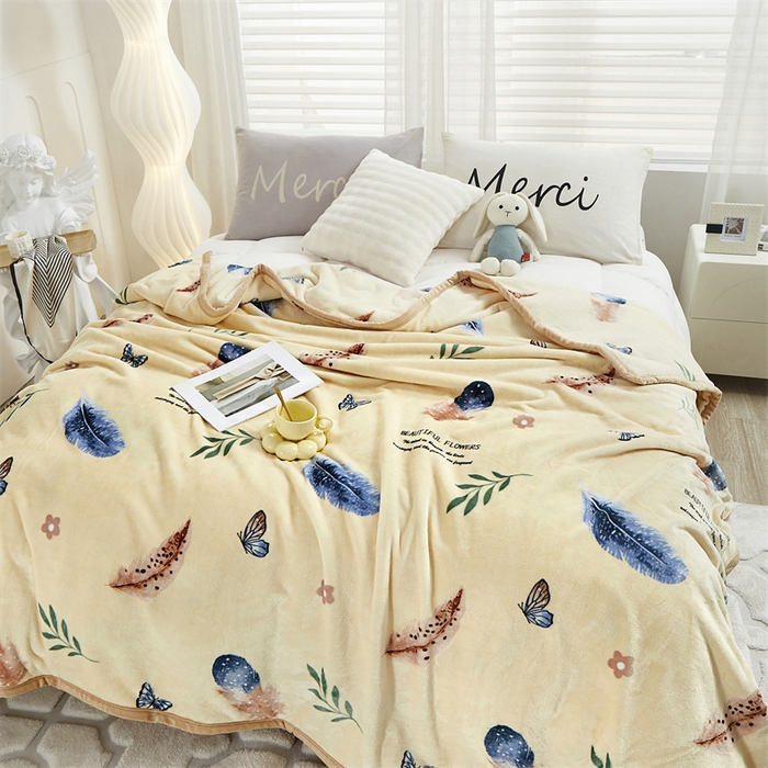 91家纺网 家纺一手货源 找家纺 悦织湾家纺 2025新款仿兔毛绒托斯仿兔毛绒毛毯纯色印花牛奶绒休闲盖毯午睡小毯子 轻舞飞扬