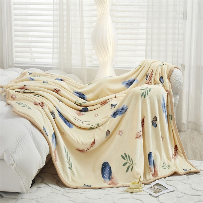 91家纺网 家纺一手货源 找家纺 悦织湾家纺 2025新款仿兔毛绒托斯仿兔毛绒毛毯纯色印花牛奶绒休闲盖毯午睡小毯子 轻舞飞扬