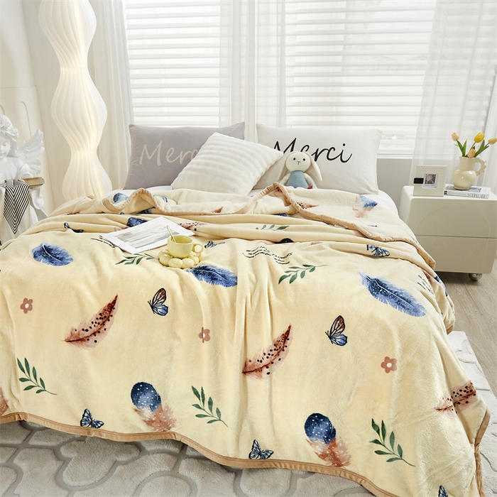 91家纺网 家纺一手货源 找家纺 悦织湾家纺 2025新款仿兔毛绒托斯仿兔毛绒毛毯纯色印花牛奶绒休闲盖毯午睡小毯子 轻舞飞扬