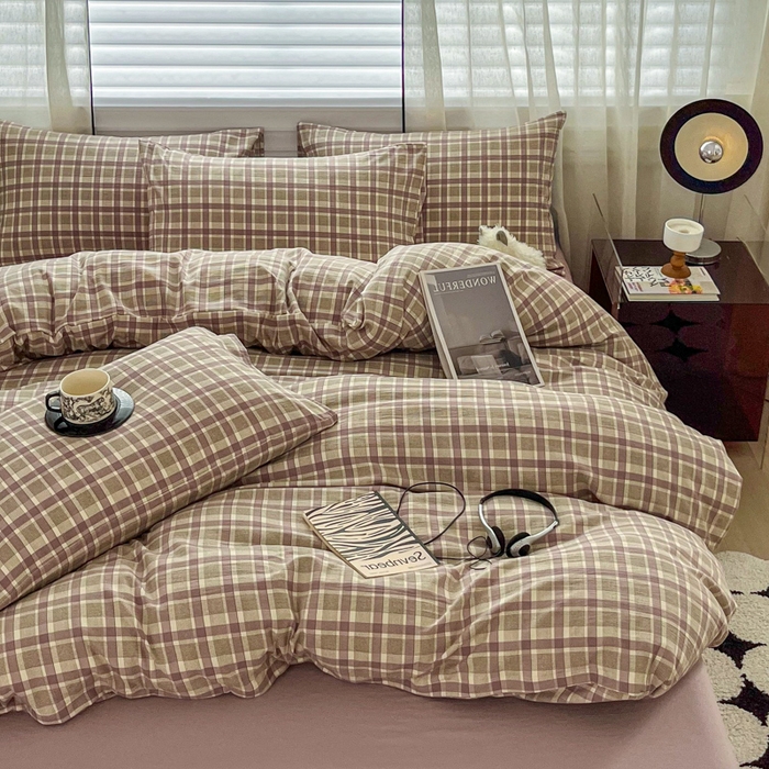 91家纺网 家纺一手货源 找家纺 斯卡诺家纺 2026新款亲肤舒适原麻亚麻皱皱纱四件套水洗棉简麻四件套 格调-紫