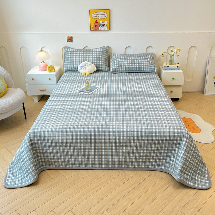 91家纺网 家纺一手货源 找家纺 梵朴 2025新款A类棉加绒一面纯棉一面宝宝婴儿牛奶绒双面可用床盖单品学生床垫炕盖 可可蓝格